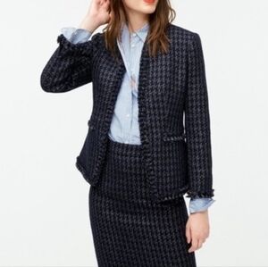 J. Crew Black and Blue Houndstooth Skirt Suit Set NWT